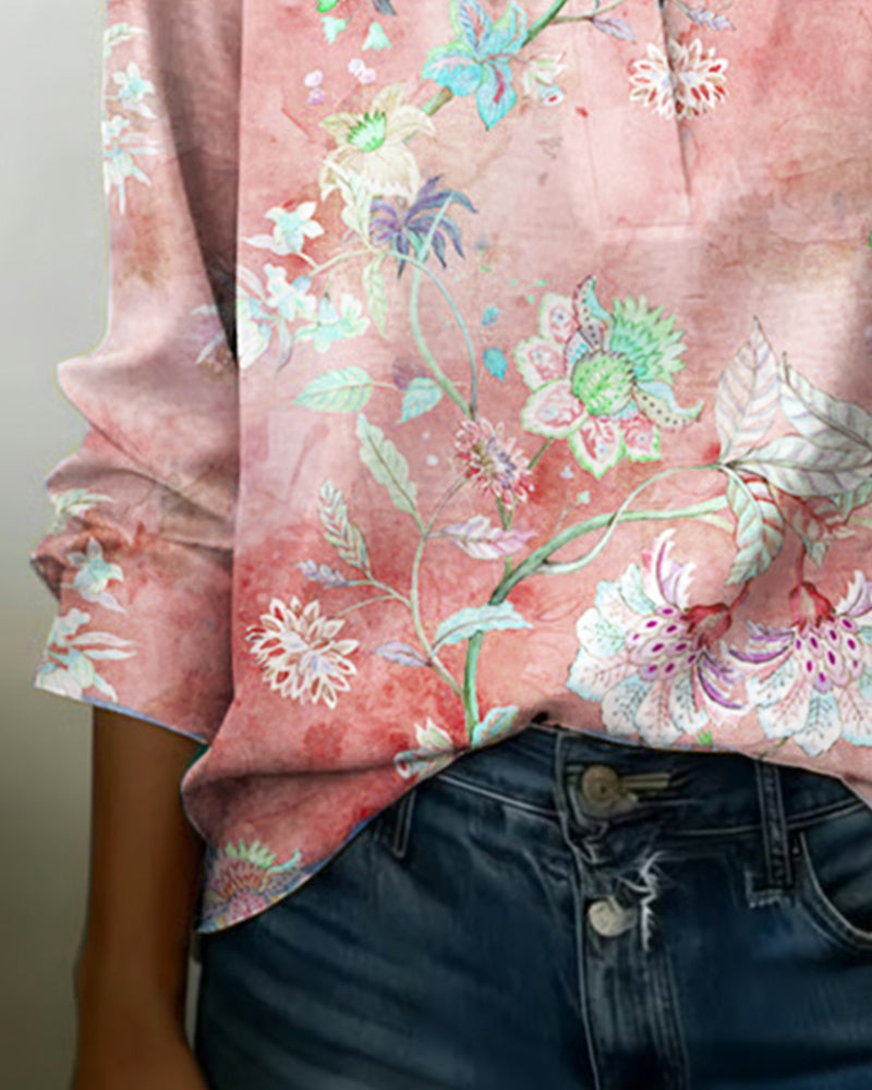 Bluse Stehkragen langärmelig floral