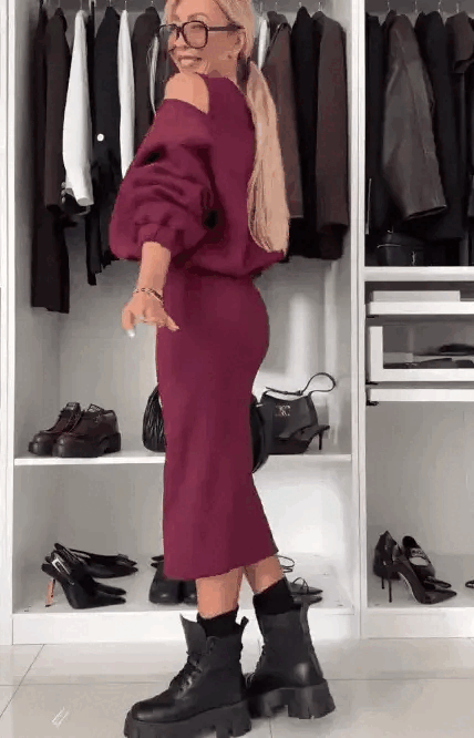Damen-Set mit schräger Schulter-Sweatshirt und ärmellosem Kleid