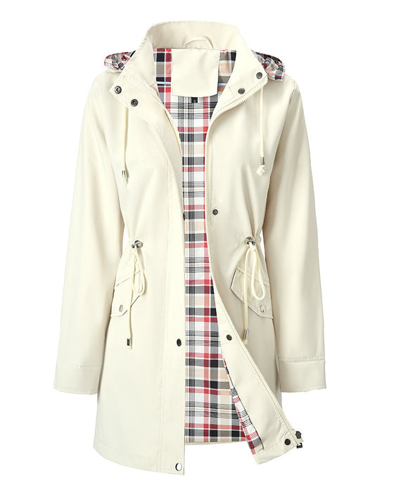 Damen Langer Wasserdichter Trenchcoat Mit Kapuze