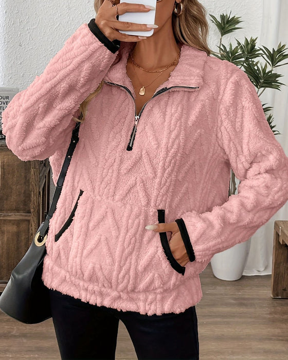 Sweatshirt mit Revers Frontreißer Flauschig