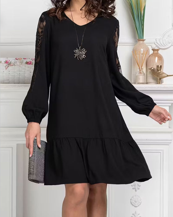 Kleid Mesh Patchwork V-Ausschnitt