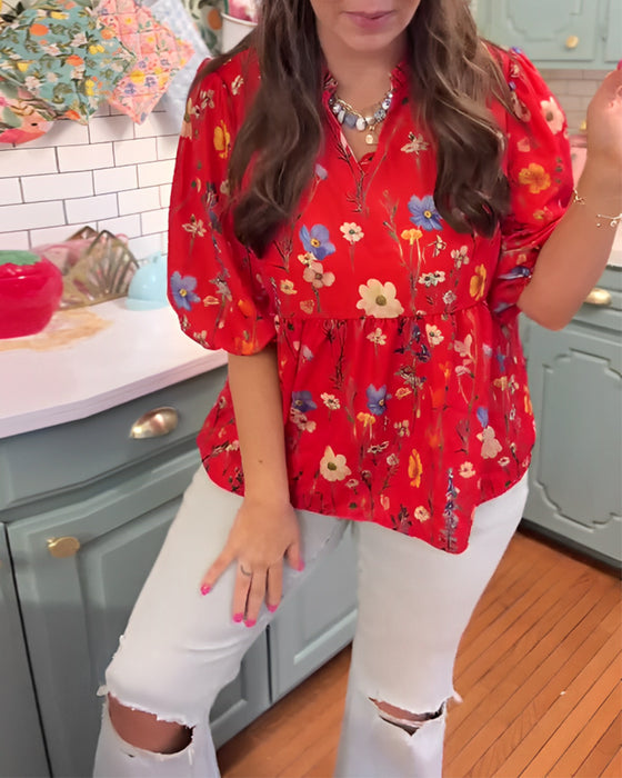 Bluse Puffärmel floral