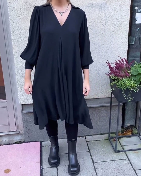 Kleid V-Ausschnitt modisch Laternenärmel