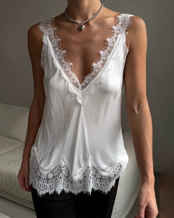 Tanktop Spitze Besatz V-Ausschnitt