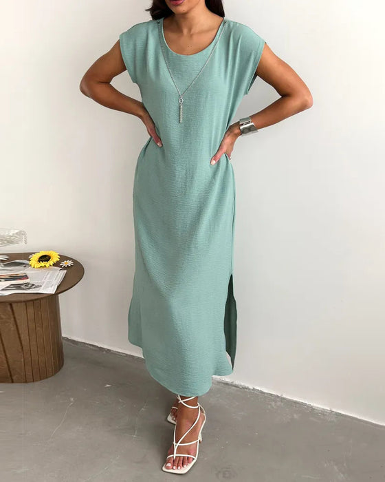 Kleid Midi Länge Schlitz Locker