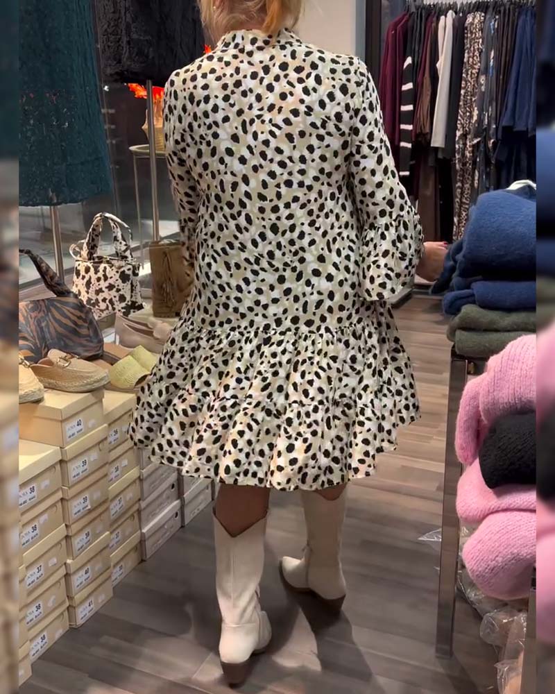 Kleid Glockenärmel Stehkragen Gedruckt