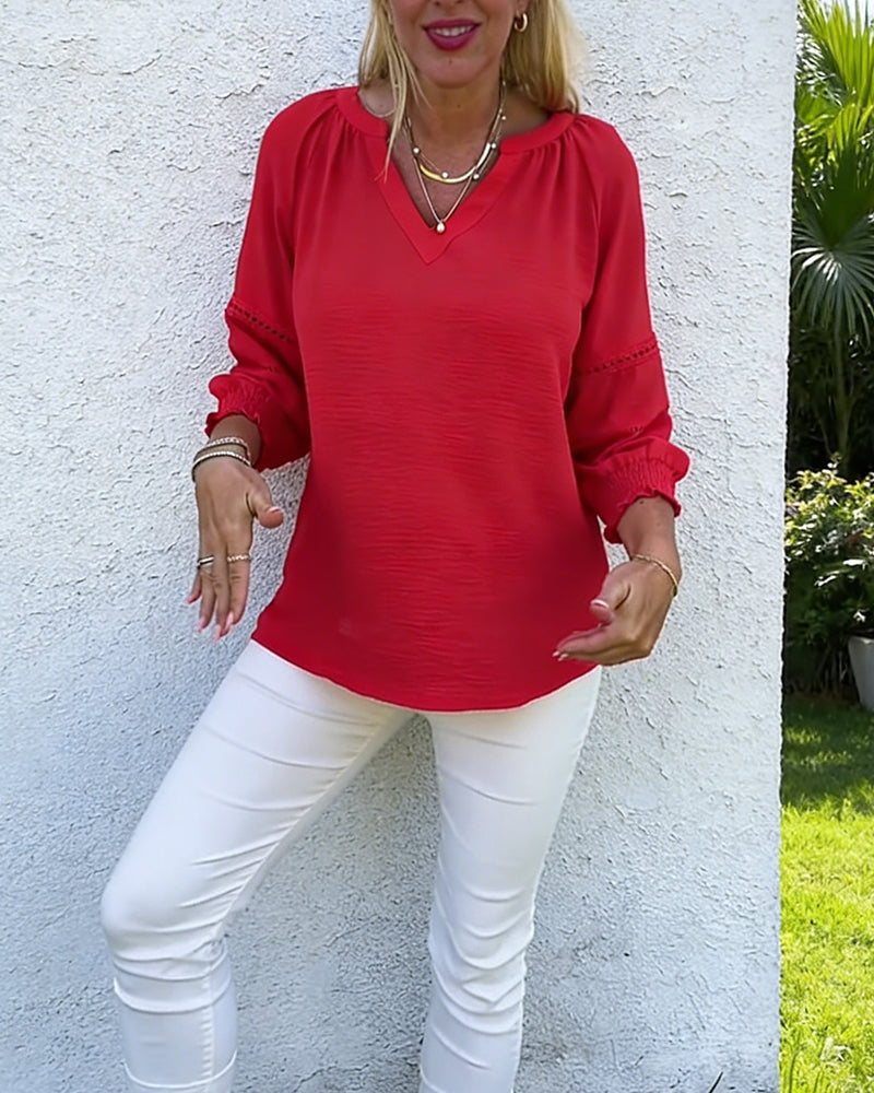 Top Dreiviertelarm V-Ausschnitt locker