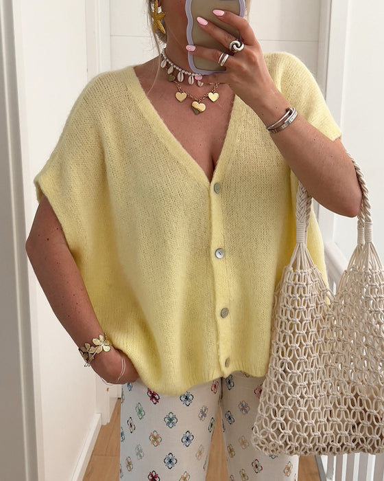 Cardigan Ärmellos V-Ausschnitt Knopfleiste Pullover