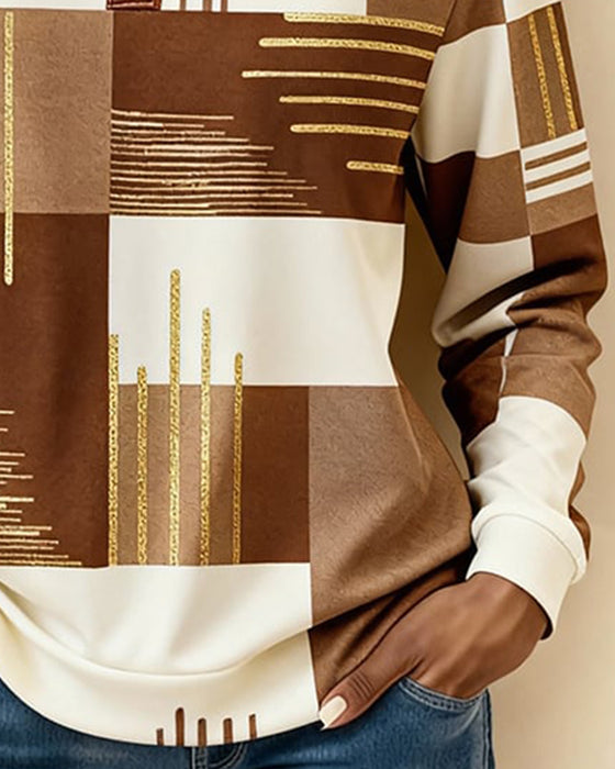 Colorblock-Sweatshirt mit Stehkragen und Knopfleiste vorne