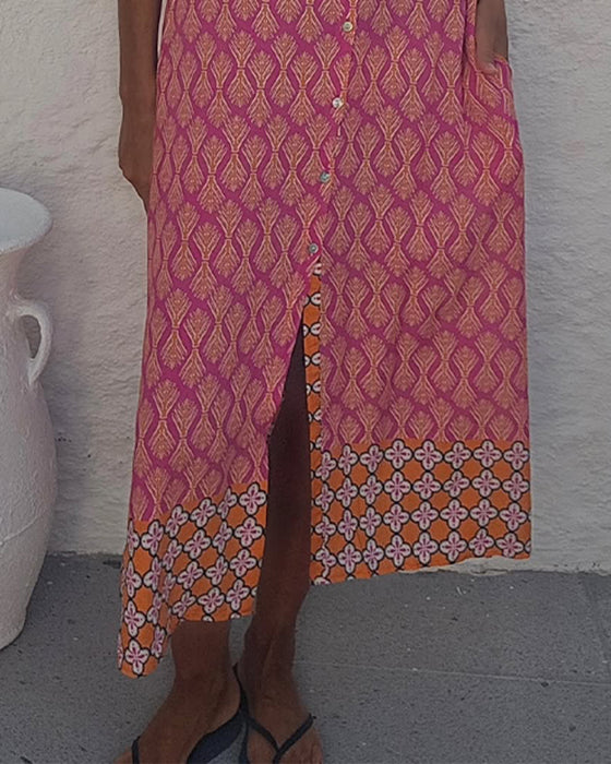 Kleid Geometrischer Weizen Druck Hemd