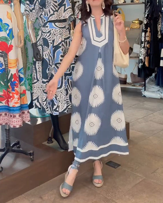 Kleid Sonnenblume Druck Ärmellos