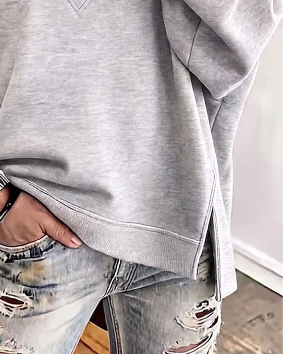 Sweatshirt V-Ausschnitt Freie Schulter Asymmetrischer Schlitz