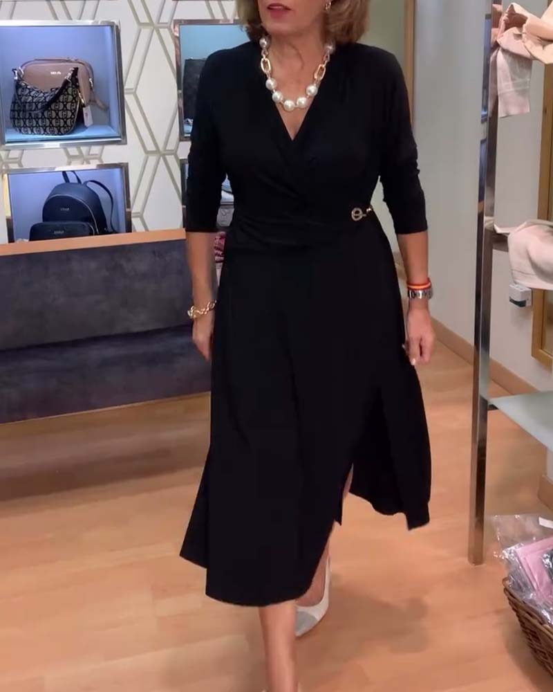 V-Ausschnitt Tailliert Taillenschlitz Kleid