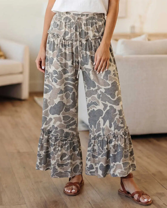 Hose Elastische Taille Tarnung Rüsche Capri