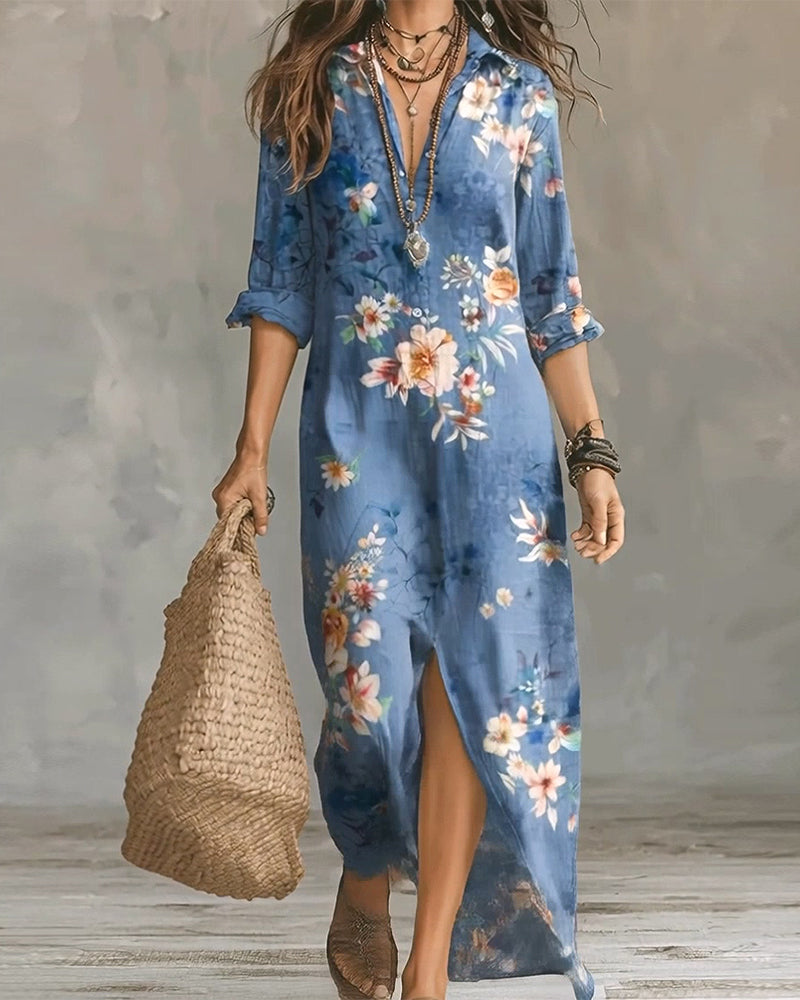 Kleid Blumig Druck Maxi