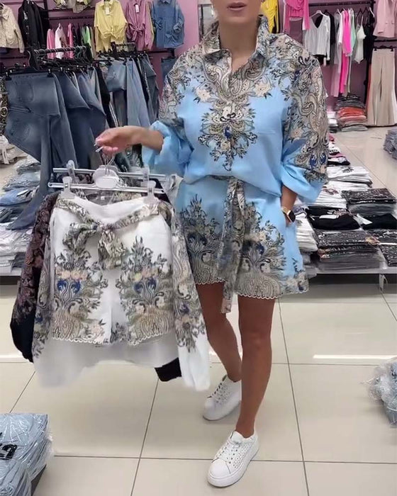 Set Lanternärm Revers Bedruckte Shorts