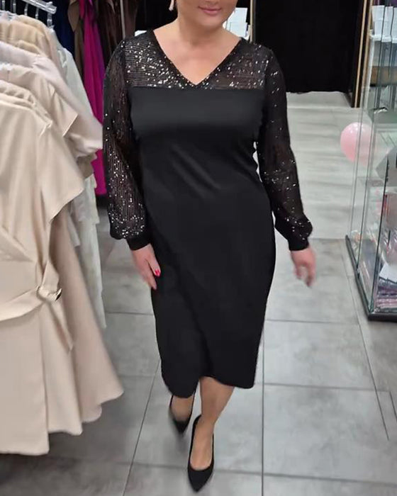 Elegantes unifarbenes Kleid mit V-Ausschnitt