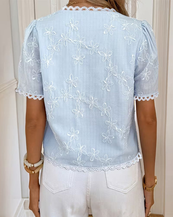 Bluse Französischer V-Ausschnitt Bogenkante