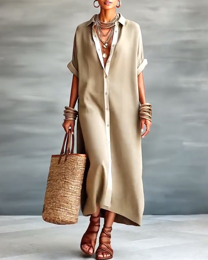 Hemdkleid eleganter Reverskragen drapiert