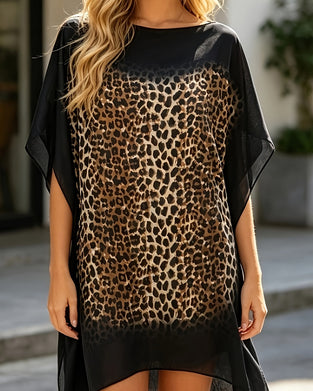 Kleid Leopardenmuster Locker Fledermausärmel