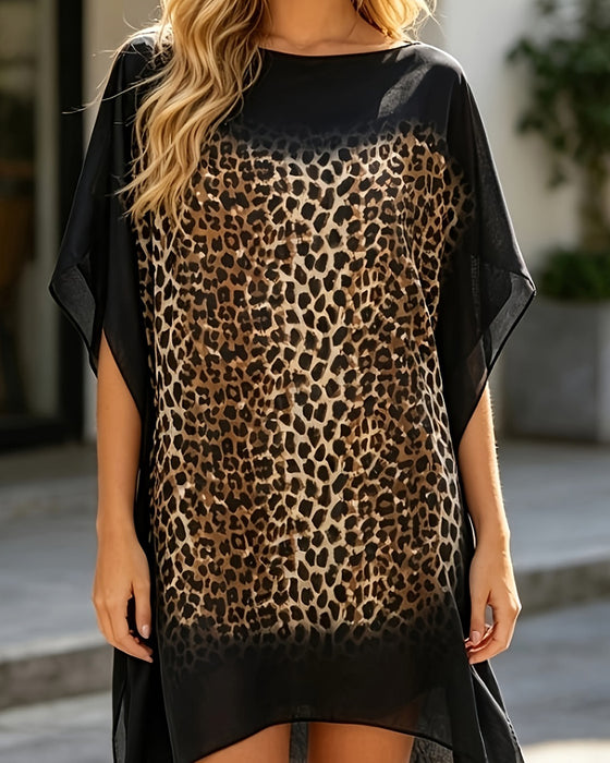 Kleid Leopardenmuster Locker Fledermausärmel