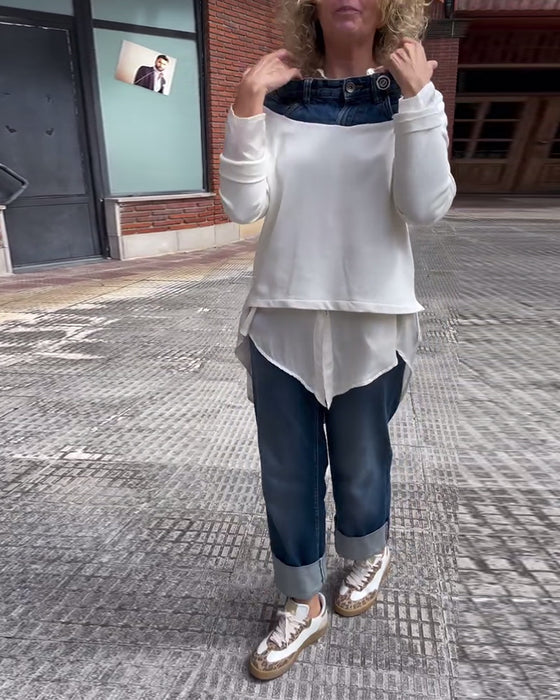 Sweatshirt casual Denim Patchwork
