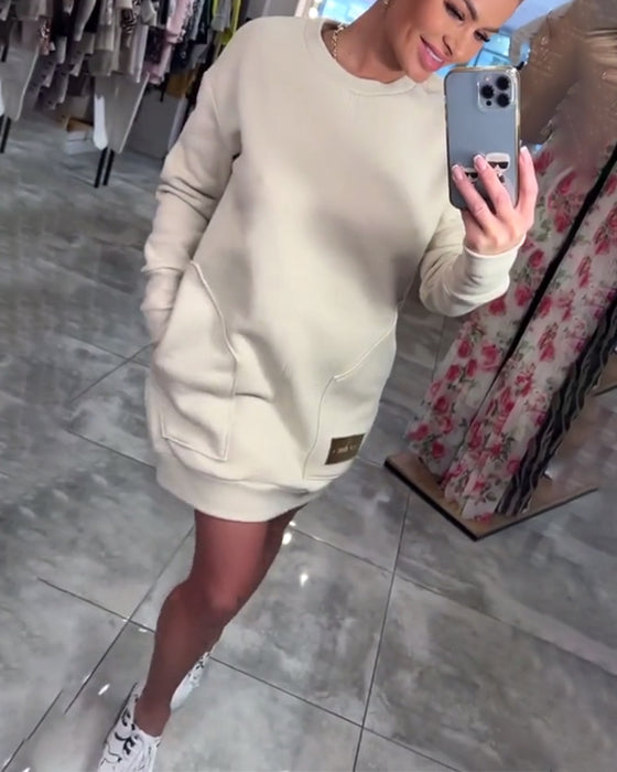 Kleid Pullover Tasche Langarm