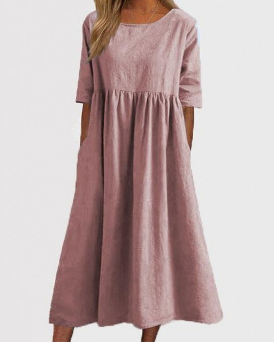 Kleid Kurzarm Tasche Gerafft