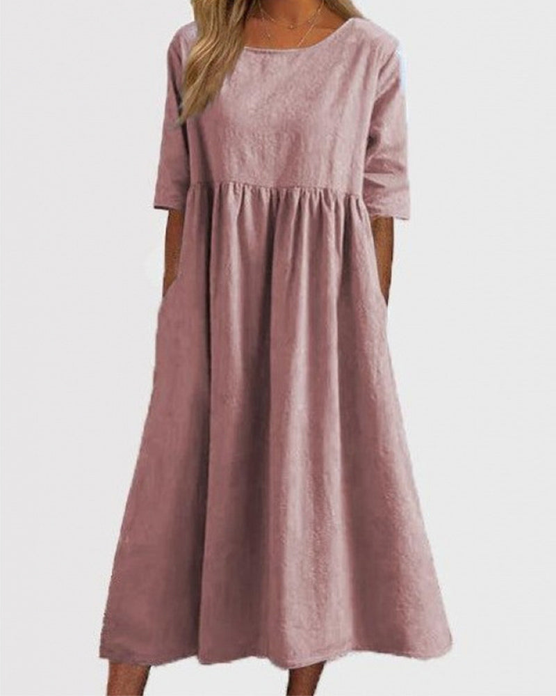 Kleid Kurzarm Tasche Gerafft