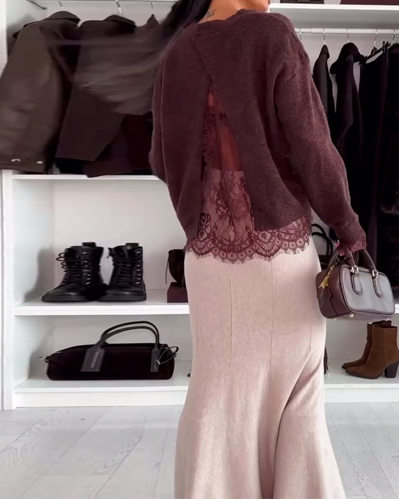 Pullover mit Spitzenpanel und Rundhalsausschnitt