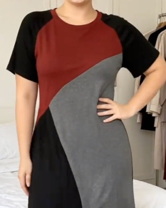 Kleid Patchwork Raglan Rundhals