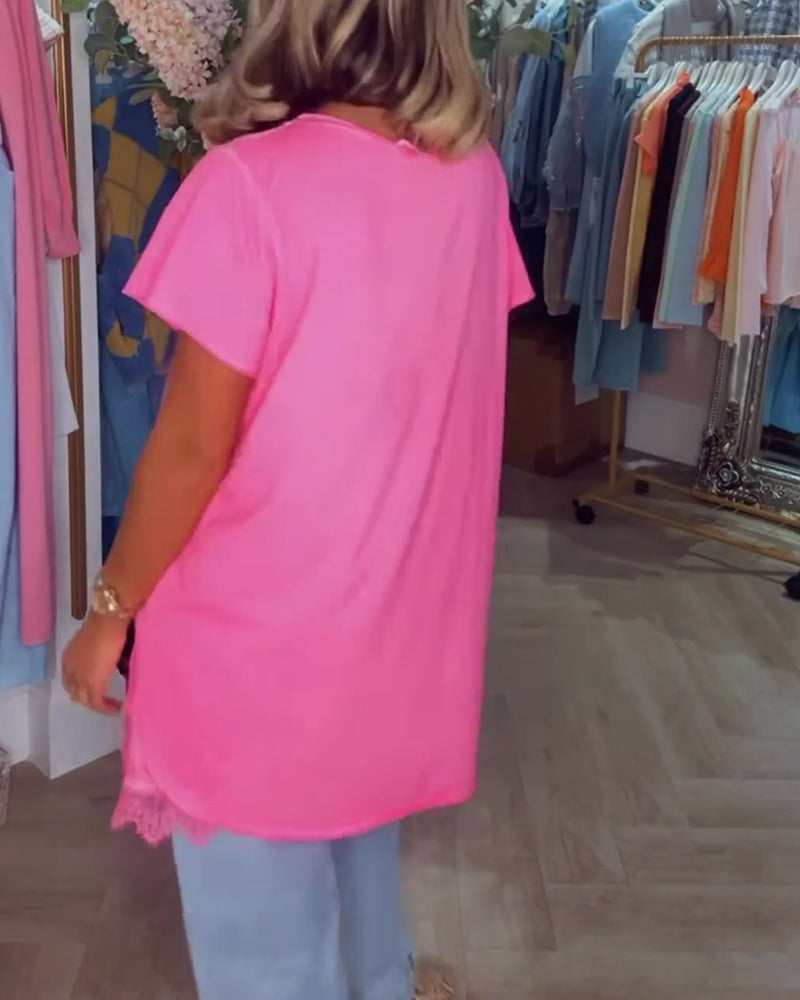 T-Shirt Spitze Zusammengesetzt Kurzarm