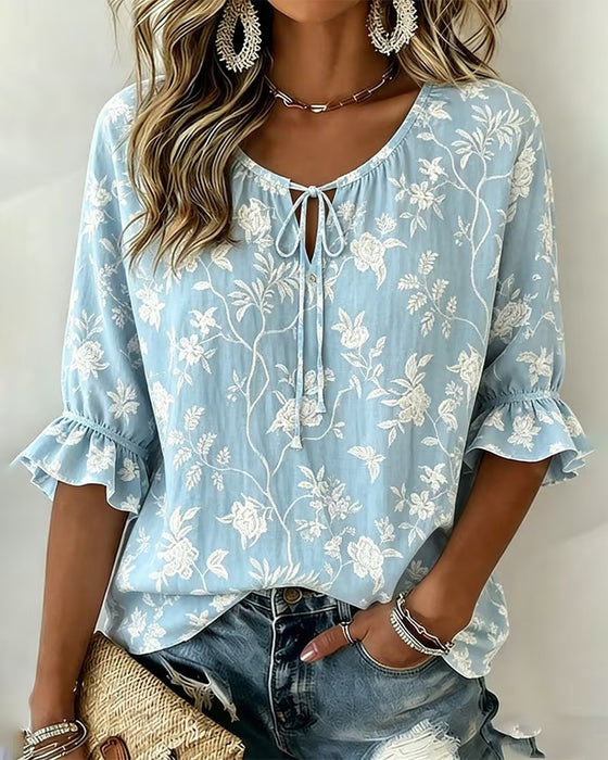 Bluse Bindung Rüsche Print