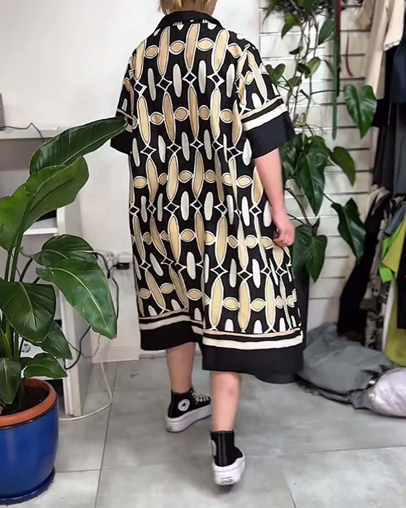 Kleid mit Kragen bedruckt Kurzarm Locker