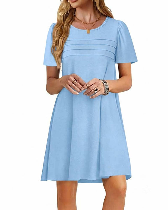 Kleid Rüsche Kurzarm Rundhals