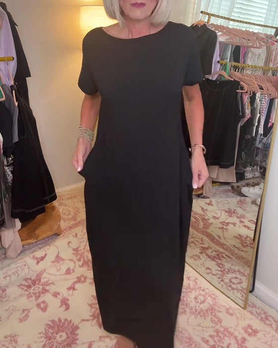 Kleid Rundhals Casual Kurzarm Lang