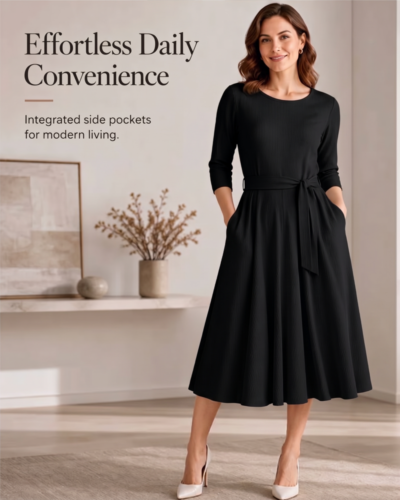 Kleid Langarm Rundhals A-Linie