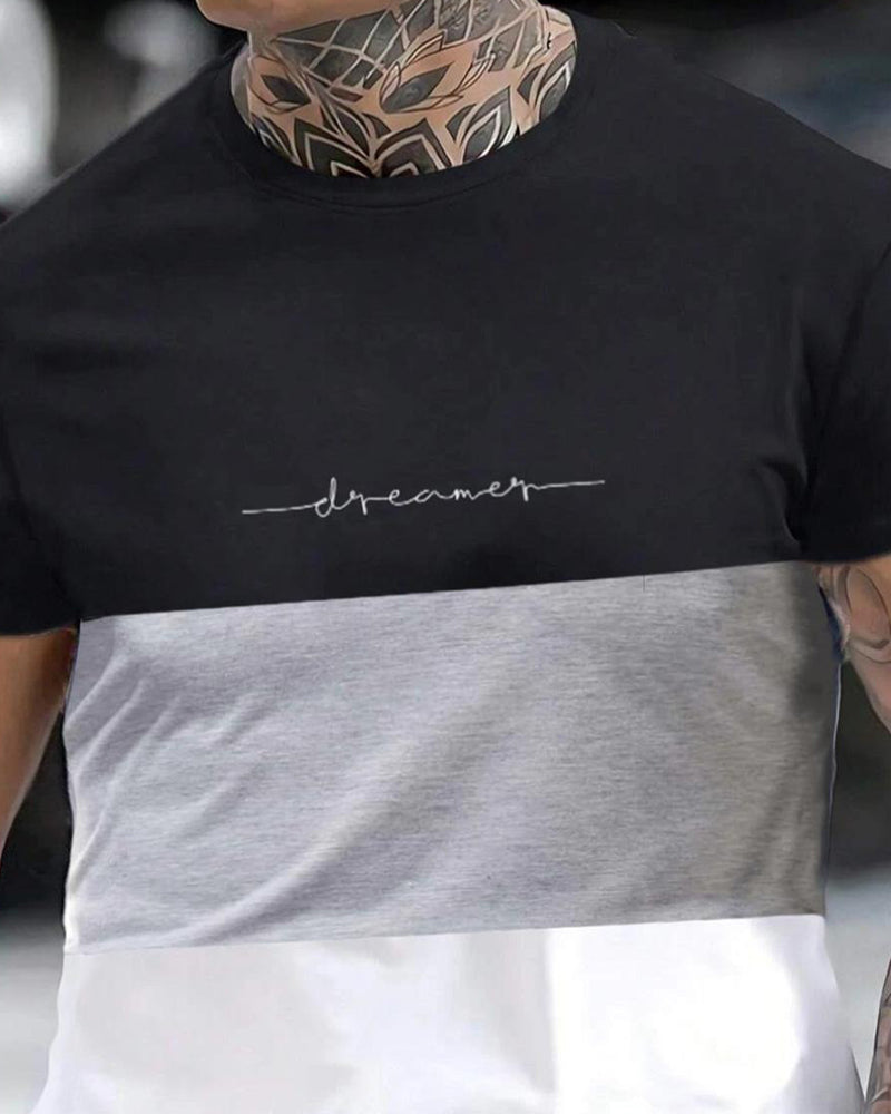 T-Shirt Farbblock Rundhals Kurzarm