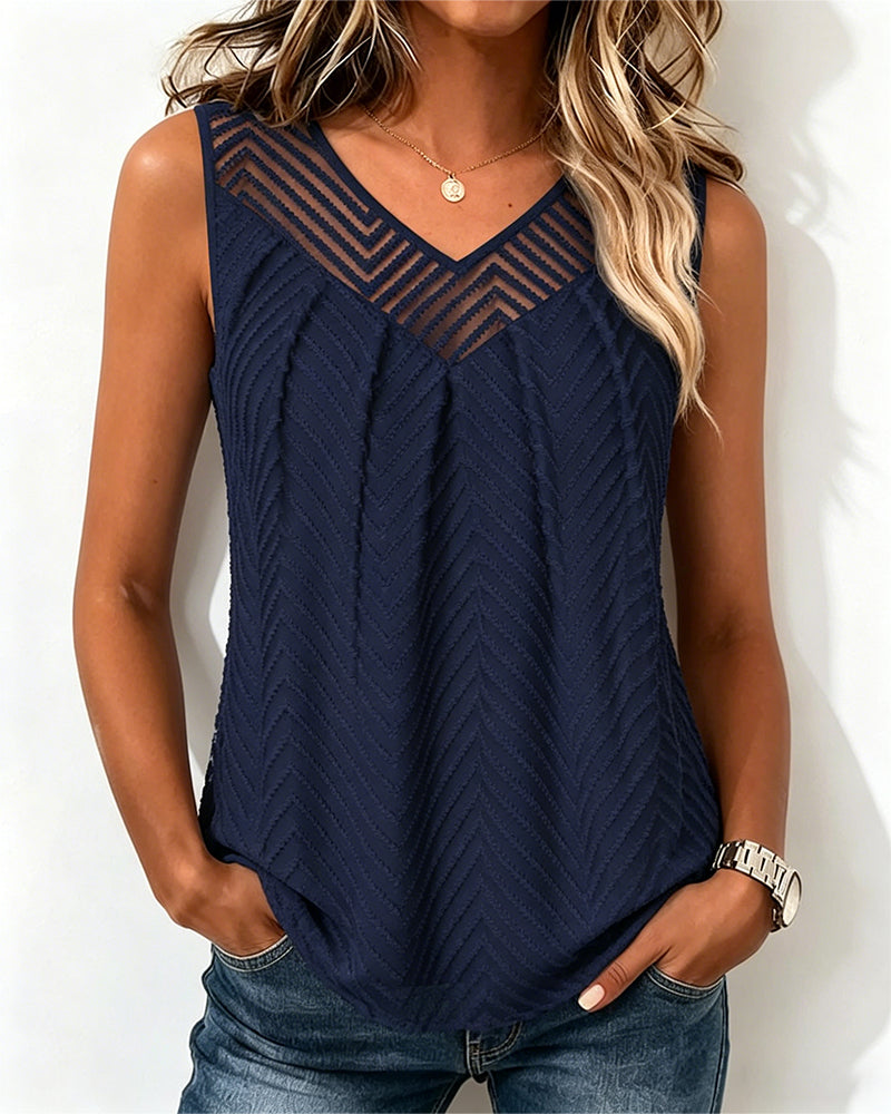 Top V-Ausschnitt Durchsichtiges Mesh