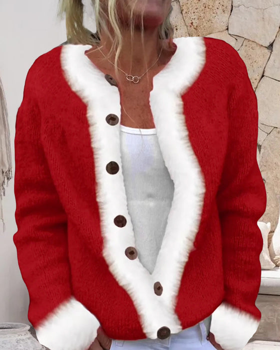 Modische Langärmelige Kontrastfarbige Strickjacke