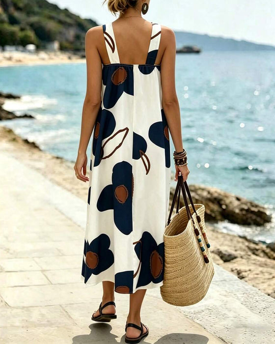 Kleid Kreuz Halter Blumig Schlitz Maxi