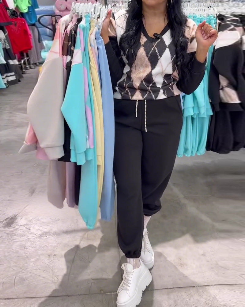 Zweiteiler mit Rautenmuster Oberteil und Hose