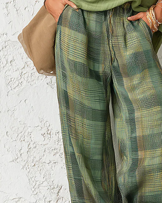 Set Ärmelloses Oberteil Karo Weites Bein Hose