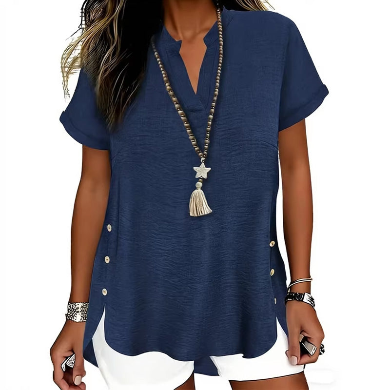 Bluse Unifarben Seitenschlitz Kurzarm