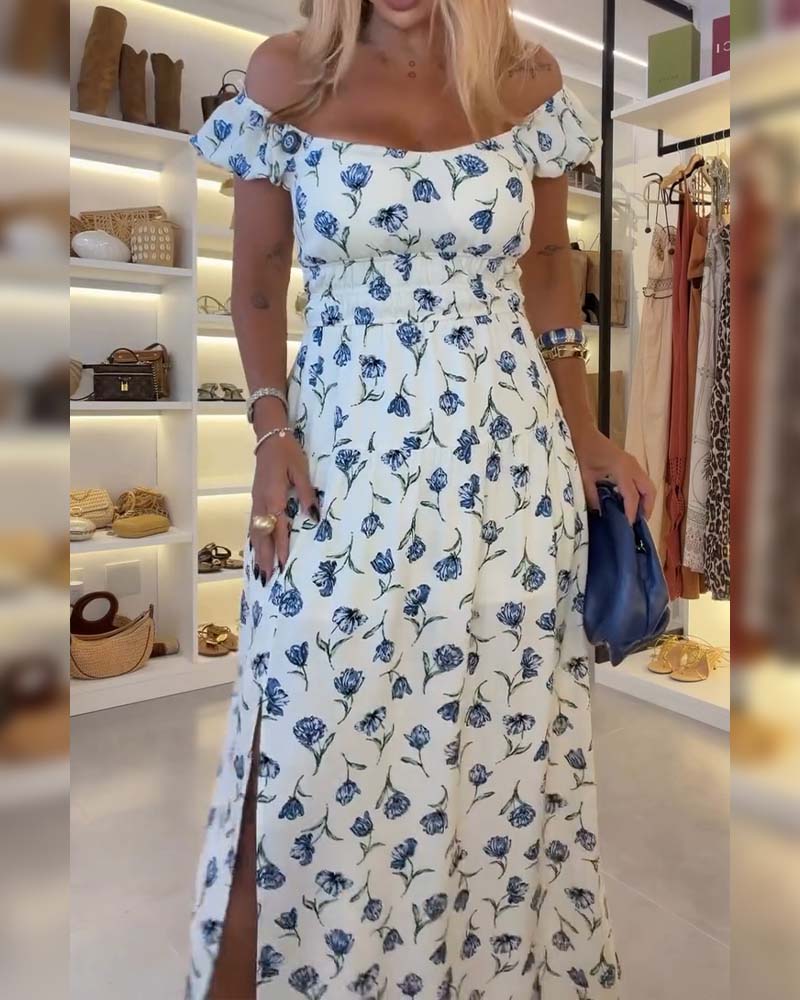 Kleid Träger Schlitz Blumig