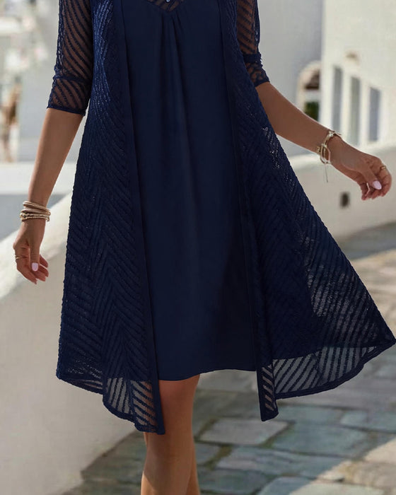 Kleid Einfarbig Hohl Kleiner V-Ausschnitt