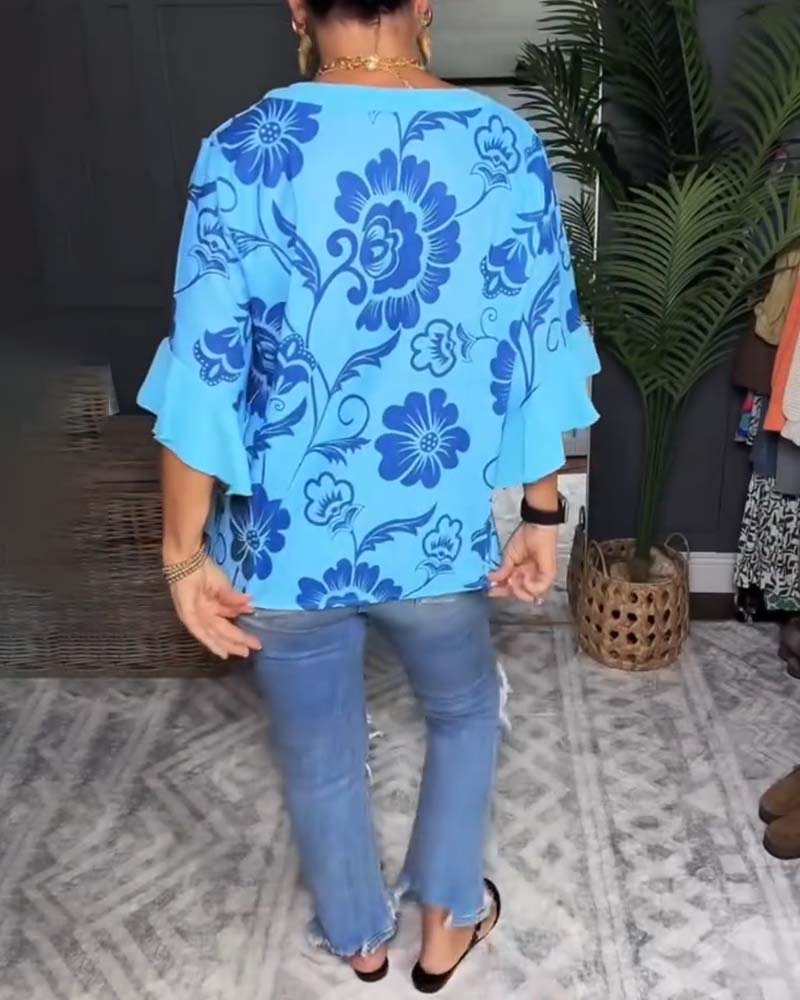 Bluse Locker Kurzärmlig Druck