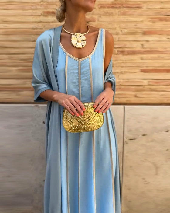Gesetzt Gedruckt Rundhals Langkleid Casual Top Zwei Teile