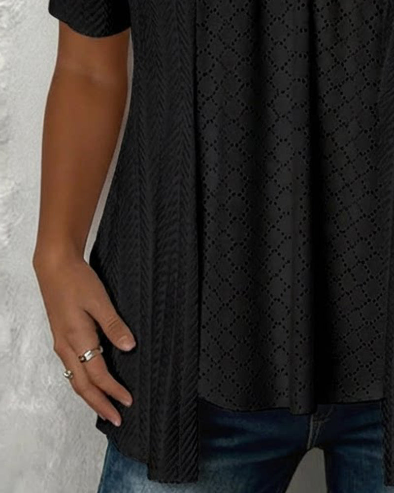 Bluse Fake Layered Quadratischer Ausschnitt Ausgeschnitten Patchwork