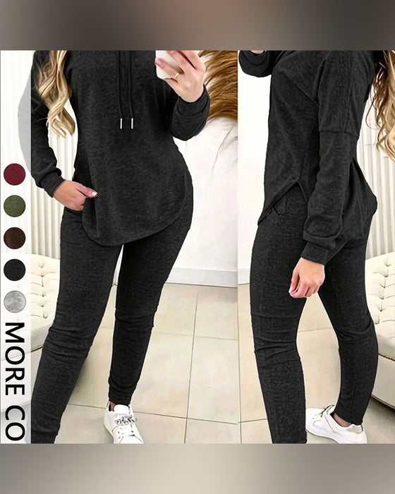 Zweiteiler Set Mit Kapuze Gebogener Saum Casual